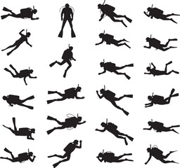 Scuba and snorkeling vector silhouettes
