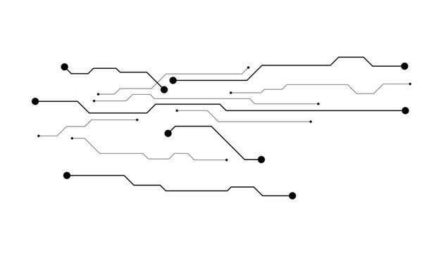 Abstract microelectronics circuit board. Horizontal lines and dots. Technology flow. Clean white background.