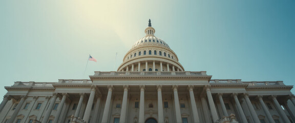 Fototapeta premium Illuminating historic capitol building washington d.C. Architectural marvel daylight low angle view government significance