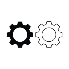 Two gears, one solid black and one outlined, are shown side by side.