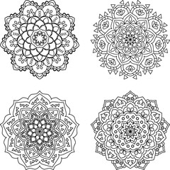 Vector Hand Drawn Mandala Background Black And White for adult coloring books, printable wall art, mindfulness projects, tattoo references, laser cutting templates, and decorative craft use.