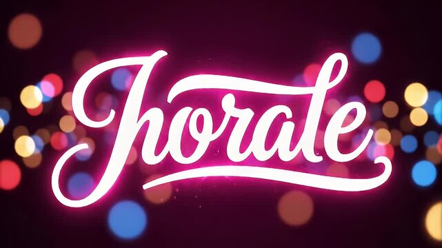 Elegant white script lettering 'Jorale' with a neon glow effect against a dark blurred bokeh