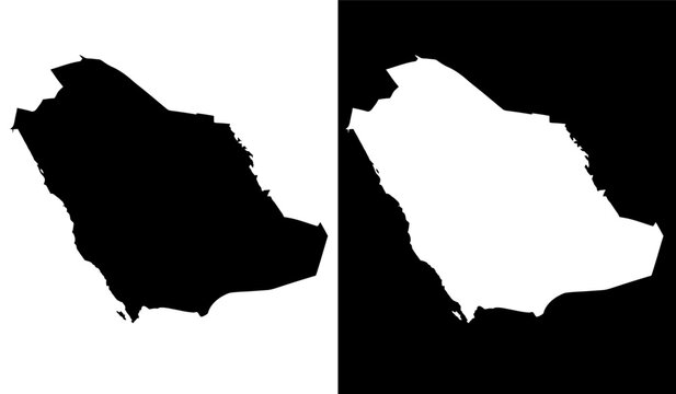 Contrast comparison of the silhouette of the kingdom of saudi arabia on black and white backgrounds Vector