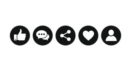 Modern vector graphic set of essential social media engagement icons for digital communication and web design.