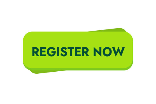 Green flat vector banner sticker with text register now without background
