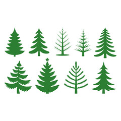 Obraz premium Various green pine tree silhouettes for nature designs