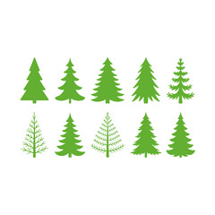 Obraz premium Variety of green pine tree silhouettes for nature designs