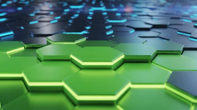 Futuristic technology background with illuminated hexagonal grid pattern
