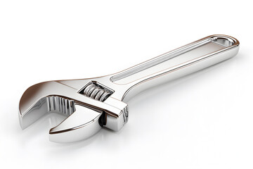 Obraz premium Shiny Chrome Adjustable Wrench on White Background