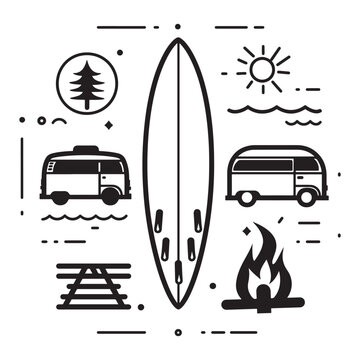 Surfing and camping adventure travel summer vacation