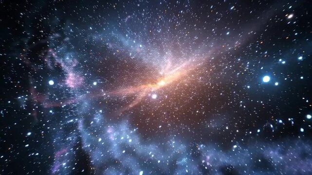 Abstract background flying pass through the milky way galaxy with stars and space dust in the universe dark and grain processed