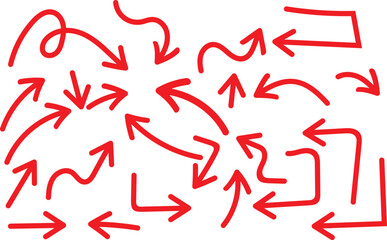 Hand Drawn Red Arrows Collection: Direction, Movement and Navigation Icons on White Background