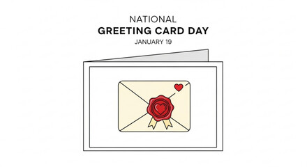 National greeting card day illustration with red rose on envelope and heart january 19 simple line art design