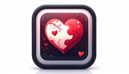Romantic App Icon with Heart and Couple Silhouette Design.