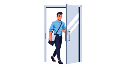Fototapeta premium Businessman Entering Office Door Illustration