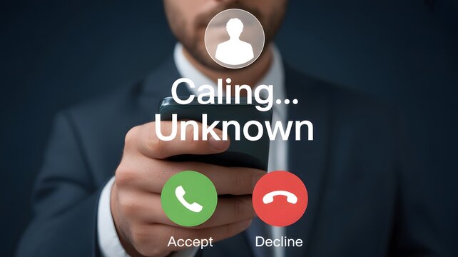 Human use smartphone with incoming call from unknown number, spam, prank caller, hoax person, fake identity, scammer, scam with mobile phone, hacker, call center, crime, call, fraud or phishing