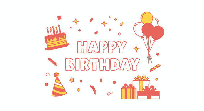 Festive Birthday Celebration Illustration with Balloons and Cake
