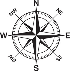 Black compass with direction indicators navigation north south