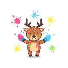 Fototapeta premium Cute Cartoon Reindeer with Colorful Paint Splashes