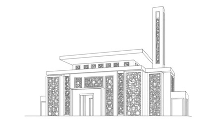 Detailed Architectural Drawing of a Building Facade. © STOCK MANIA