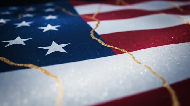 Patriotic 3D illustration of a waving American flag and USA map on a rustic wooden background featuring the red white and blue national symbol of the country