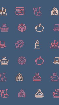 Thanksgiving Icons Pattern with Pie Turkey and Apple on Blue