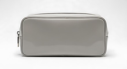 Gray leather travel toiletry bag with zipper closure