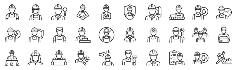 Fotobehang Voetbal Set of 30 outline icons related to worker. Linear icon collection. Editable stroke. Vector illustration  © SkyLine