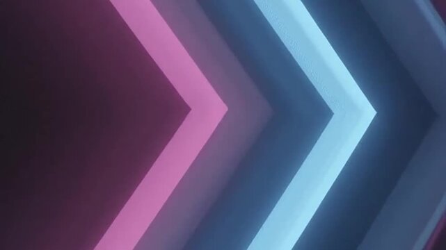 Vibrant neon arrows in blue and pink glow brightly, forming an abstract pattern