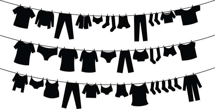 Set of laundry hanging on clothesline isolated on transparent background clothes drying on line vector illustration design
