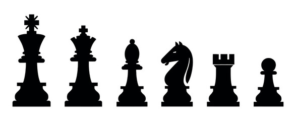 Chess Vector Icons Black Silhouette Featuring King Queen Pawn Horse and Rook © HeLLo WorLd