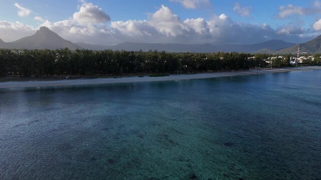 4K Panoramic Drone Shot of Flic en Flac Beach, Mauritius &ndash; Exotic Tropical Seascape