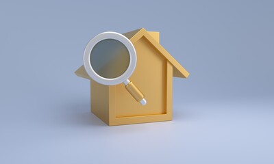 House icon with magnifying glass for real estate search