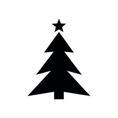 Fototapeta premium Simple black silhouette of a christmas tree with star on top