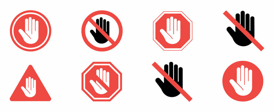 Forbidden Sign Icon Set Red No Touch and Prohibited Labels