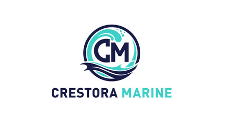 Obraz premium Crestora Marine Shipping Company Logo with Wave Element and Initials CM on Isolated White Background