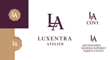 Obraz premium Luxentra Atelier Elegant LA Monogram Logo Design with Brand Elements, isolated white background.