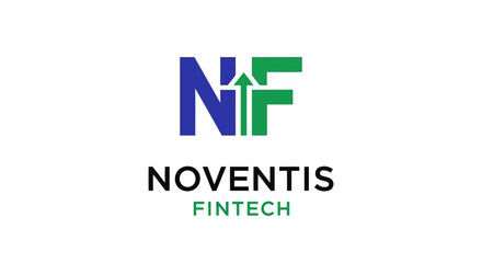 Fototapeta premium Minimalist Blue and Green Noventis Fintech Logo Design with NF Lettermark and Upward Arrow Symbol on Isolated White Background