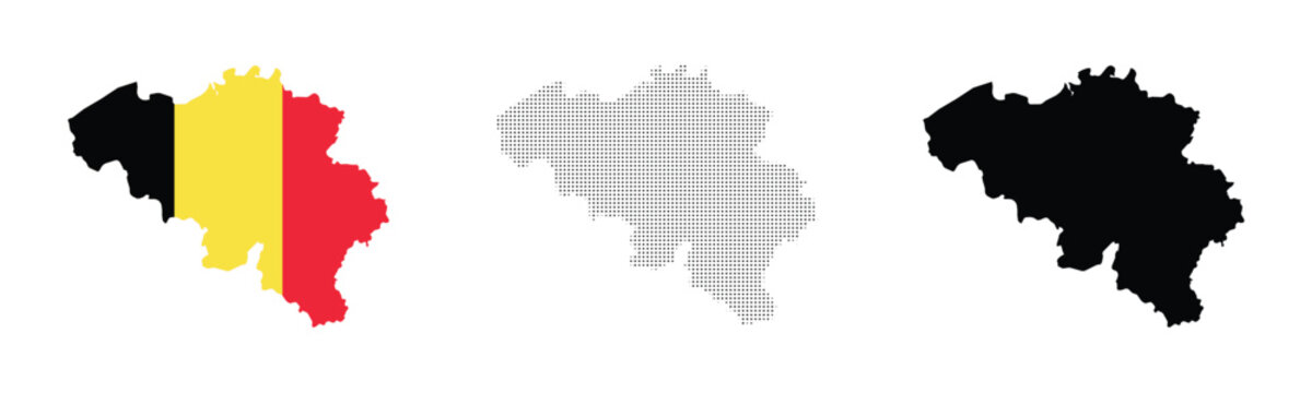 belgium map with national flag halftone dotted pattern and solid black vector collection