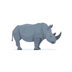 Fototapeta premium Rhinoceros illustrated in a clean 2D flat vector style, minimal and modern, isolated on a white background.