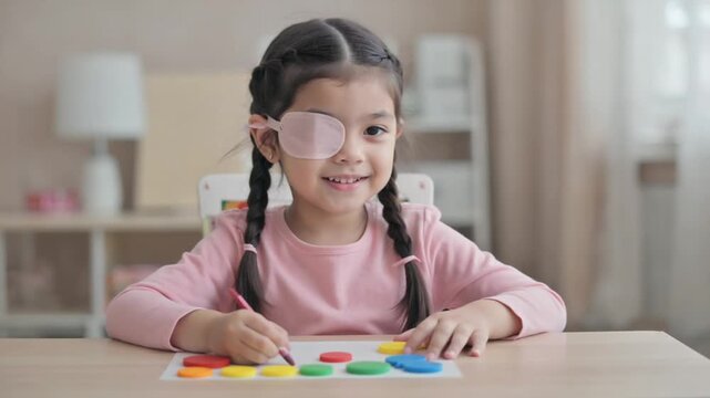Child with an eye patch. Eye therapy.