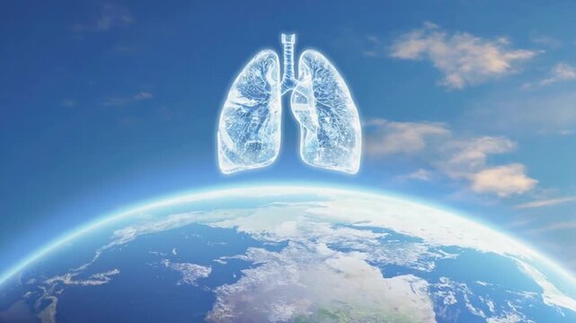 Lung on a globe. Environmental concept.