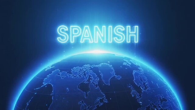 Text "Spanish" in a globe.
