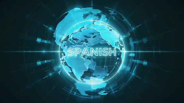 Text "Spanish" in a globe.