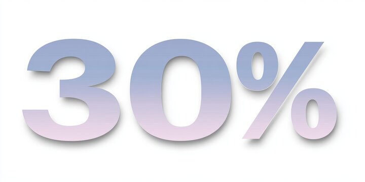 Pastel Colored Number Thirty Percent Isolated on White Background for Discount Promotion Sale Design