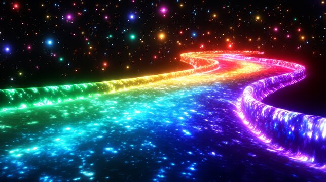 Vibrant cosmic rainbow path through a starry galaxy