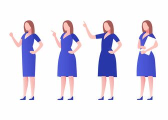 Fototapeta premium Four women in blue dresses displaying various gestures and poses