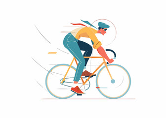 Fototapeta premium A stylized illustration of a cyclist in motion on a golden bicycle