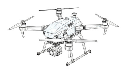 Drone vehicle autocad blueprint technical illustration with precise mechanical design and aerial components
