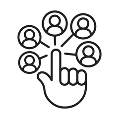 Social Network Connection Icon with Finger Touch Interface Line Vector Illustration